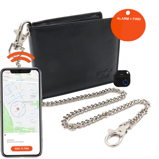 Compacte Portemonnee Mannen Met Tracker  - Portefeuille Met Ketting - Bluetooth Tracker En Ketting